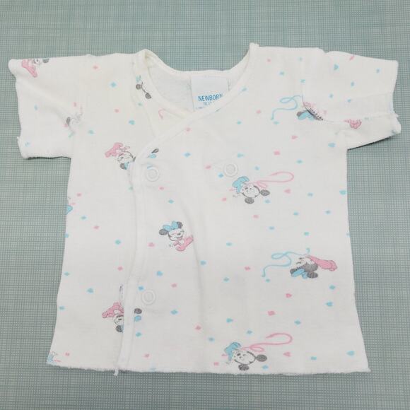 Vtg 80s Dundee Disney Babies Snap Cross Body Crib Shirt NB Mickey Minnie Mouse - Picture 1 of 12